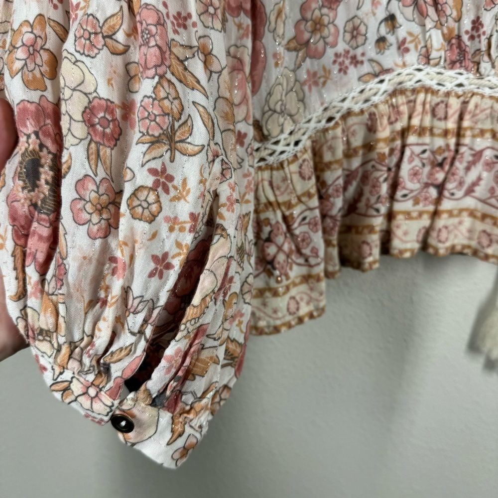 Spell And The Gypsy Long Sleeve Zahara Blouse Top Floral Metallic Tassel Medium - Picture 9 of 11